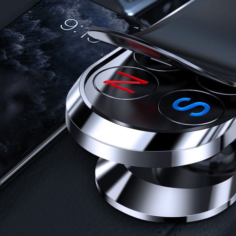 "Elegant och minimalistisk ultramagnetisk mobilhållare, svart finish, flexibel montering i bil eller hem för smartphones."