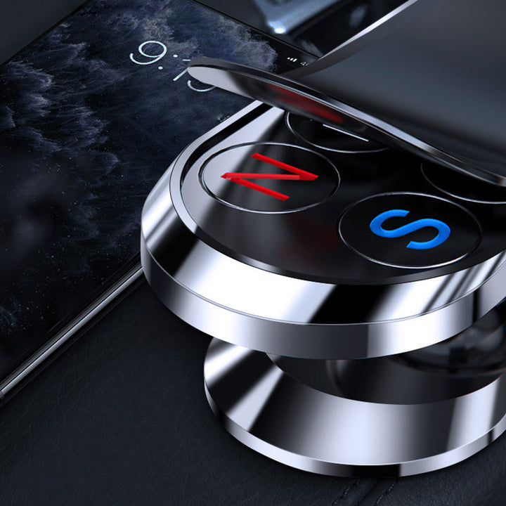 "Elegant och minimalistisk ultramagnetisk mobilhållare, svart finish, flexibel montering i bil eller hem för smartphones."