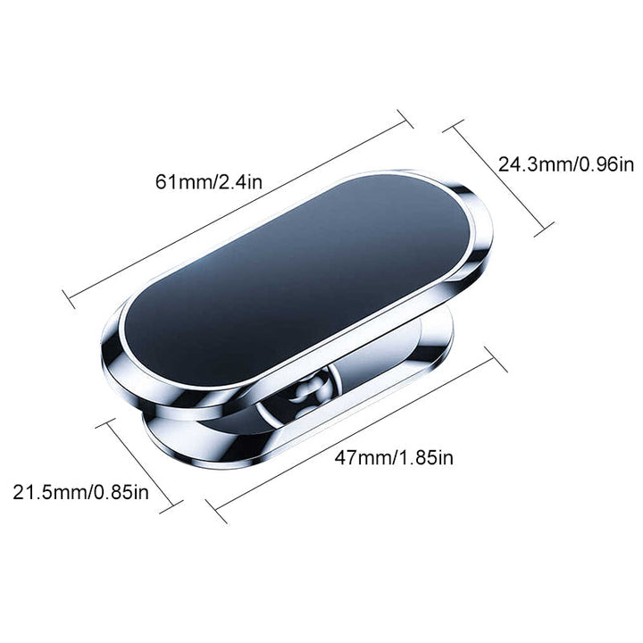 "Elegant och minimalistisk ultramagnetisk mobilhållare, svart finish, flexibel montering i bil eller hem för smartphones."