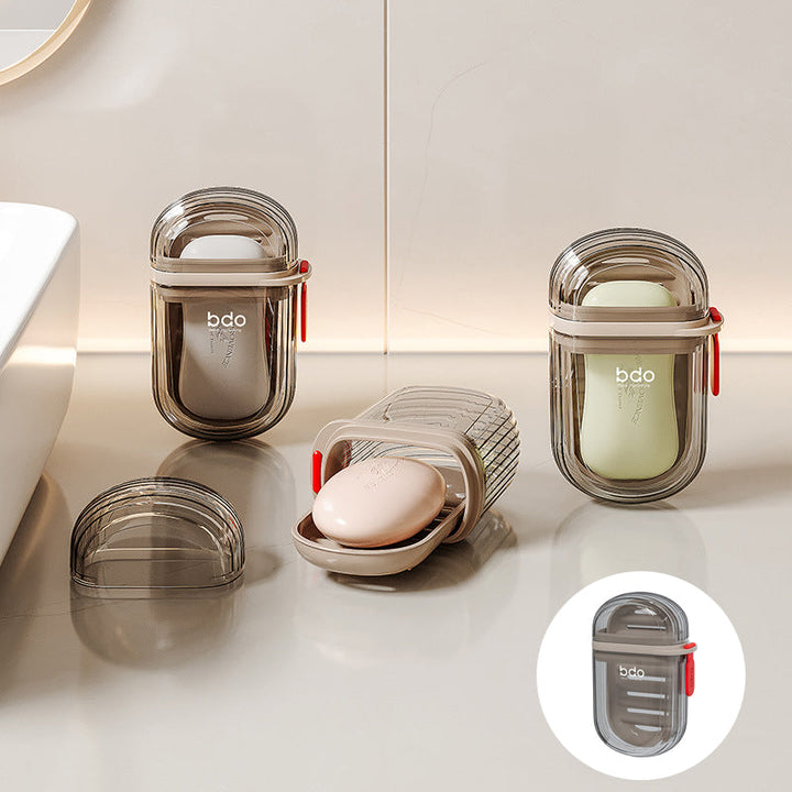 Elegant resefodral för tvål med läckagesäker design och dräneringsfack, perfekt för resor och daglig användning.