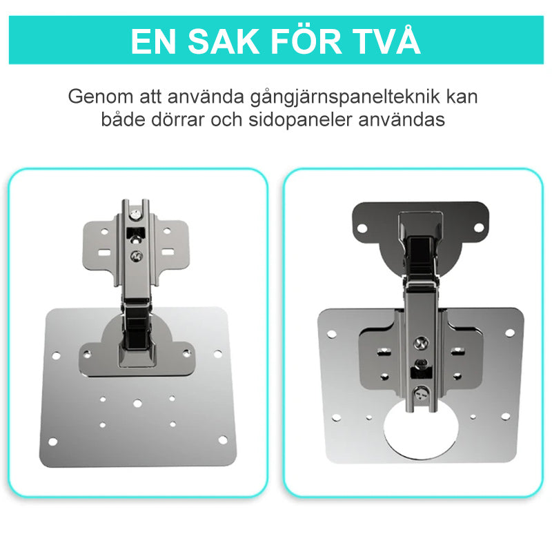 "Elegant rostfri sidoplåt för gångjärnsreparation på skåp, förbättrar stabilitet och utseende i köksinredning."