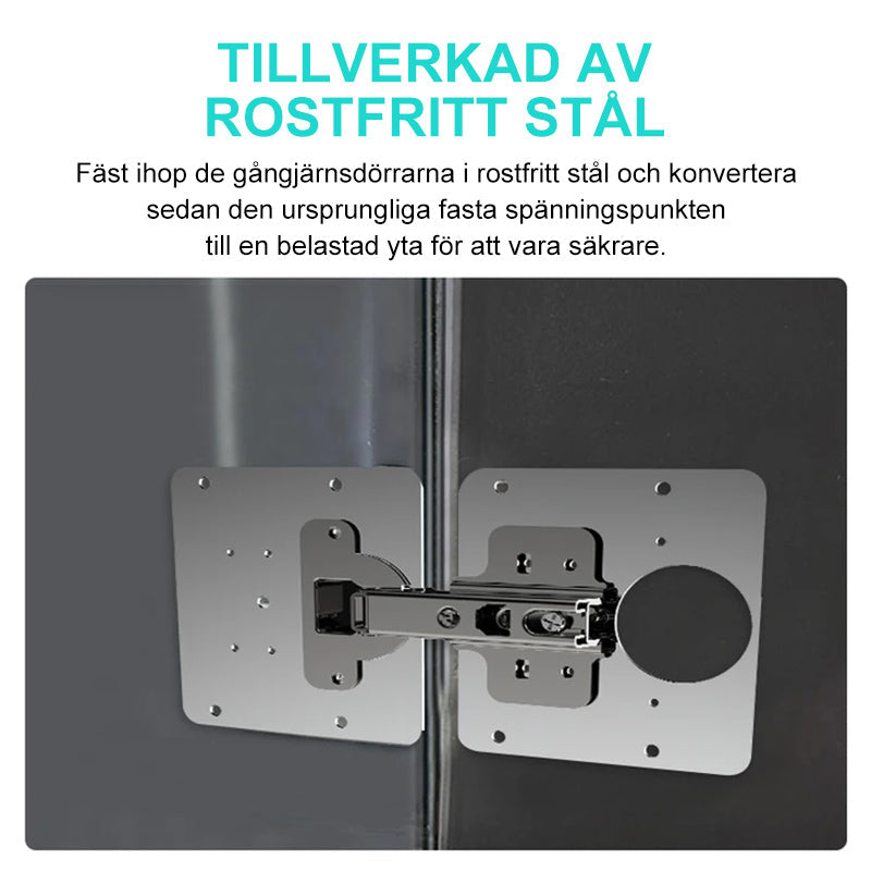 "Elegant rostfri sidoplåt för gångjärnsreparation på skåp, förbättrar stabilitet och utseende i köksinredning."