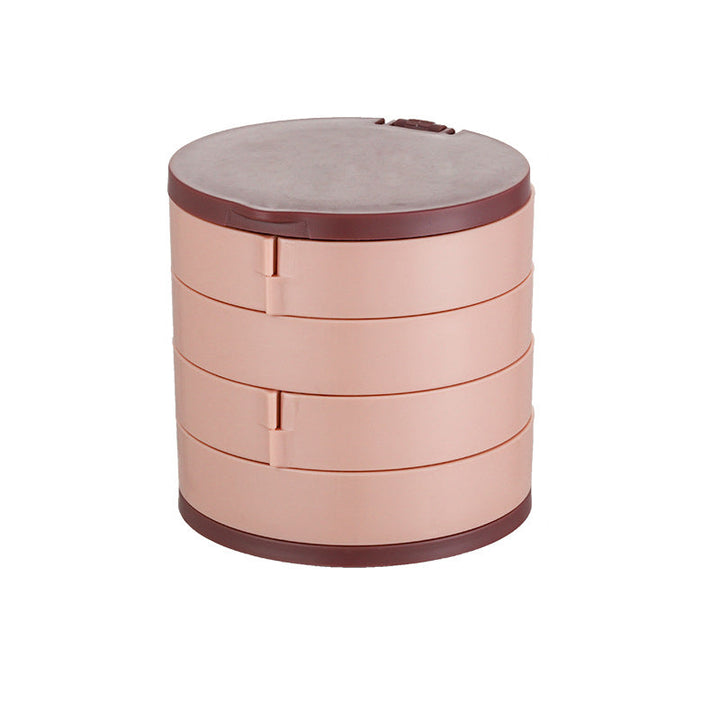 "Elegant roterande smyckesskrin med flera lager, spegel och LED-belysning för smidig och lyxig smyckesförvaring."