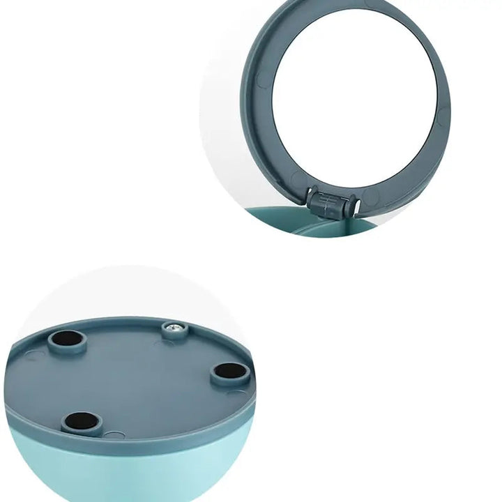 "Elegant roterande smyckesskrin med flera lager, spegel och LED-belysning för smidig och lyxig smyckesförvaring."