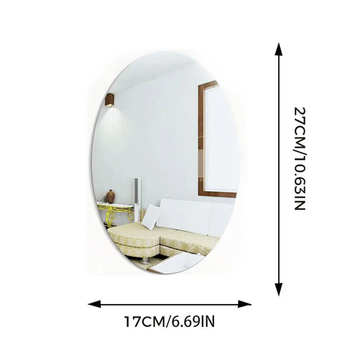 Elegant självhäftande väggspegel i akryl, oval eller rund, för modern heminredning. Perfekt för att ljusa upp rummet.
