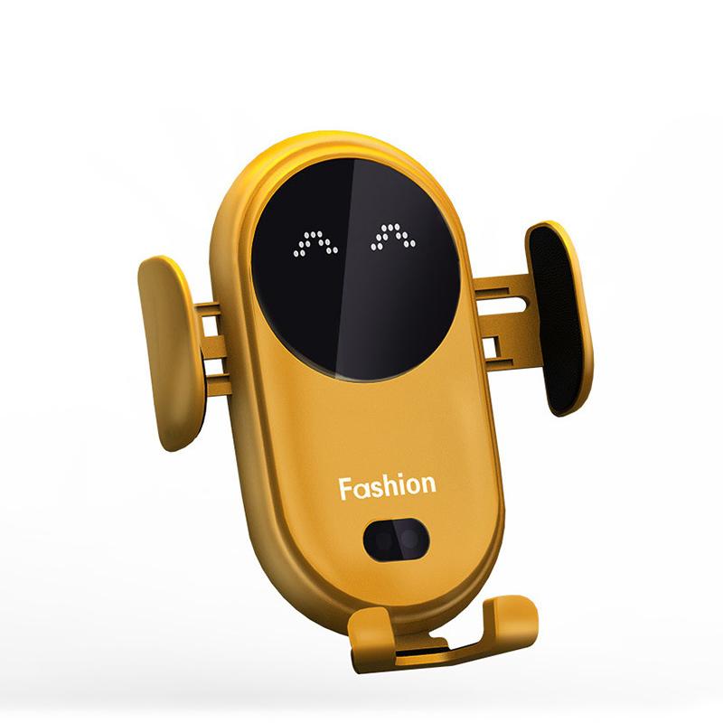 "Elegant svart biltelefonhållare med trådlös laddning, automatisk klämjustering och ventmontering, perfekt för alla bilinteri