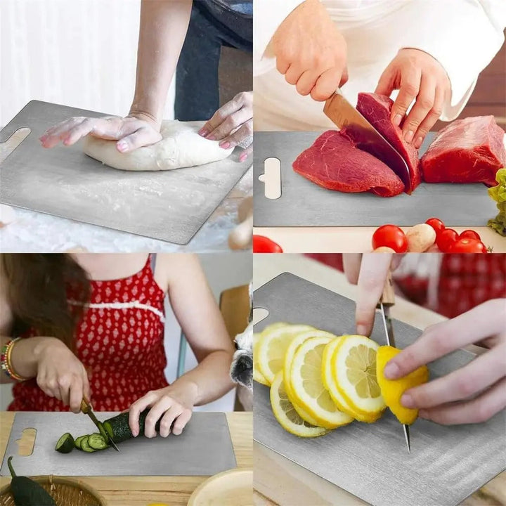 "Elegant titan skärbräda med antibakteriell yta, idealisk för moderna kök. Perfekt för säker och hållbar matlagning."