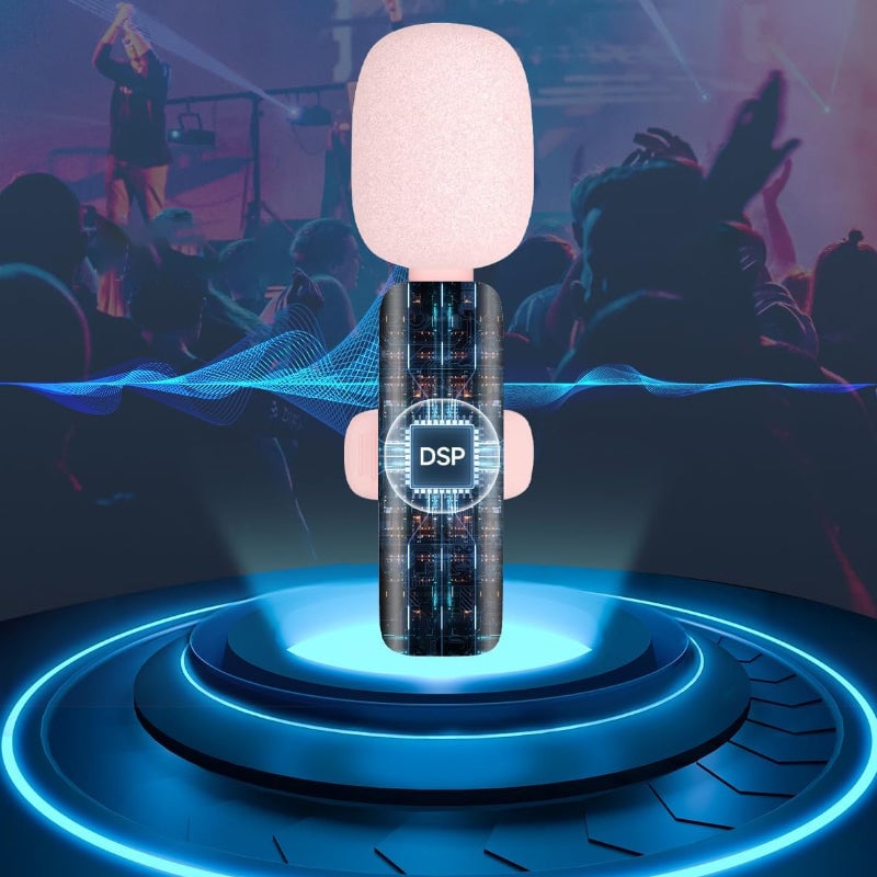 "Elegant trådlös lavaliermikrofon i rosa för mobil, erbjuder kristallklart ljud och omvänd ljudupptagning för kreativt skapan