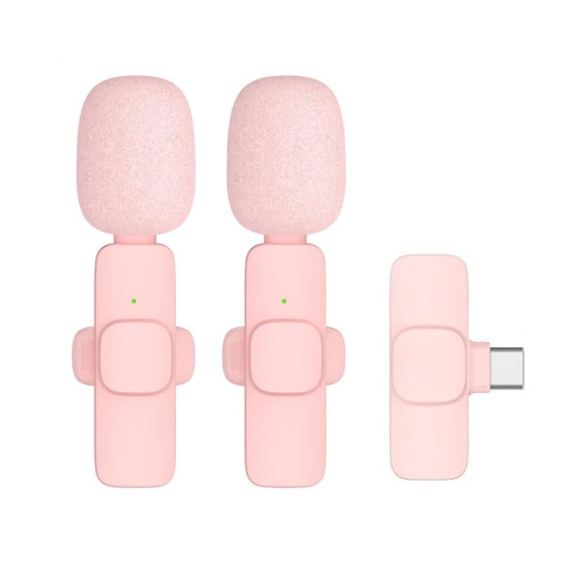 "Elegant trådlös lavaliermikrofon i rosa för mobil, erbjuder kristallklart ljud och omvänd ljudupptagning för kreativt skapan