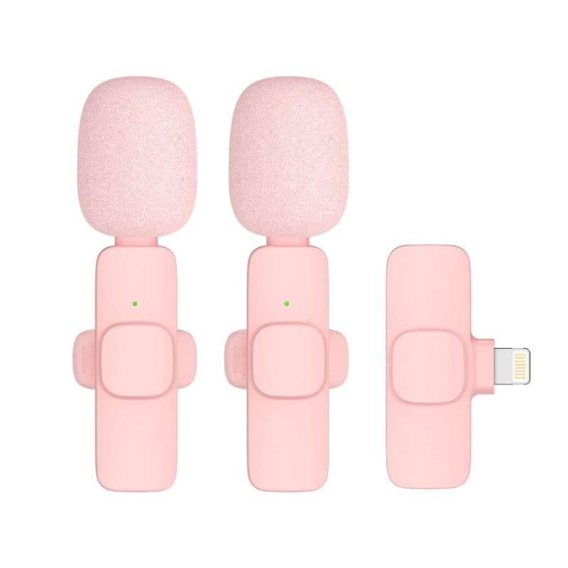 "Elegant trådlös lavaliermikrofon i rosa för mobil, erbjuder kristallklart ljud och omvänd ljudupptagning för kreativt skapan