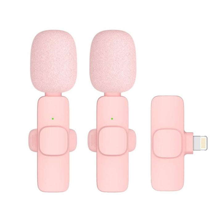 "Elegant trådlös lavaliermikrofon i rosa för mobil, erbjuder kristallklart ljud och omvänd ljudupptagning för kreativt skapan