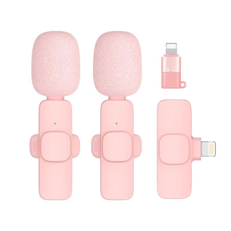 "Elegant trådlös lavaliermikrofon i rosa för mobil, erbjuder kristallklart ljud och omvänd ljudupptagning för kreativt skapan