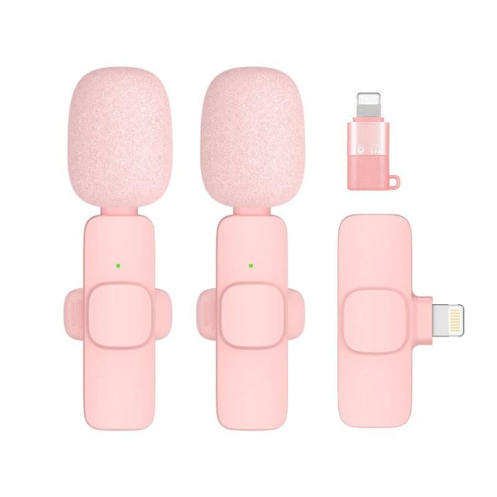 "Elegant trådlös lavaliermikrofon i rosa för mobil, erbjuder kristallklart ljud och omvänd ljudupptagning för kreativt skapan