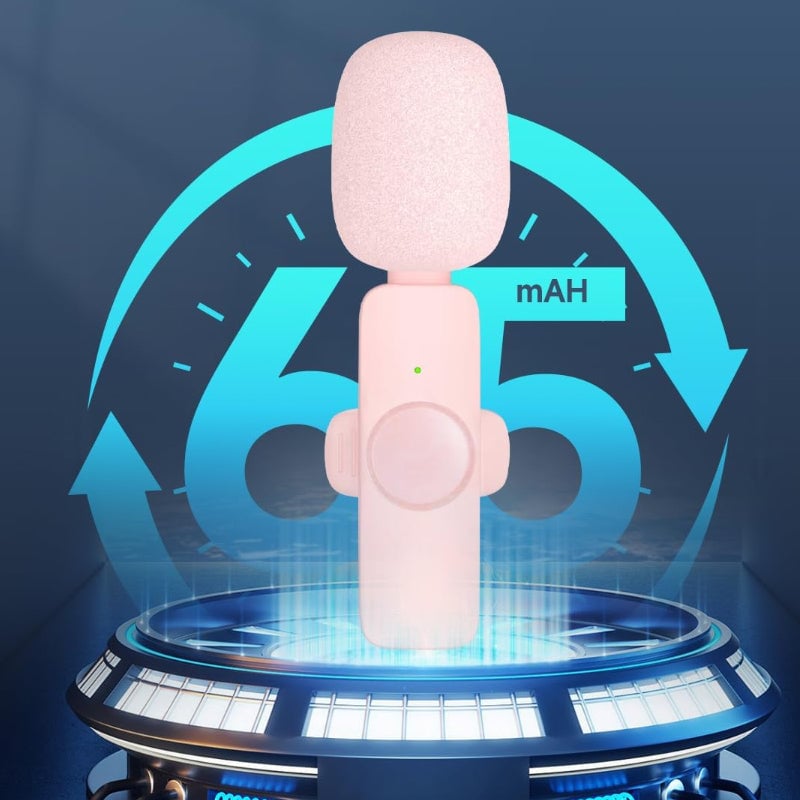 "Elegant trådlös lavaliermikrofon i rosa för mobil, erbjuder kristallklart ljud och omvänd ljudupptagning för kreativt skapan