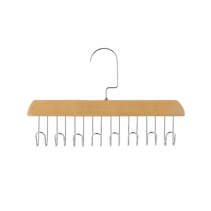 "Elegant träklädhängare med 360° rotation, anti-slip design och 8 krokar, perfekt för organiserad garderob."
