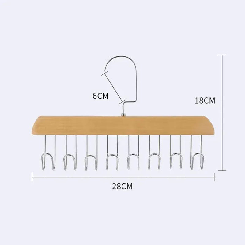 "Elegant träklädhängare med 360° rotation, anti-slip design och 8 krokar, perfekt för organiserad garderob."