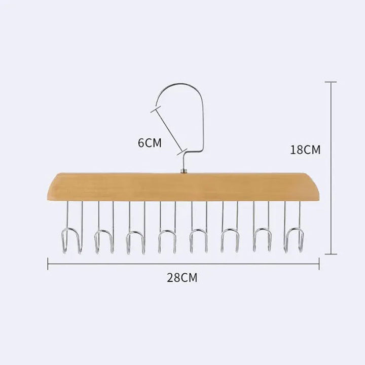 "Elegant träklädhängare med 360° rotation, anti-slip design och 8 krokar, perfekt för organiserad garderob."