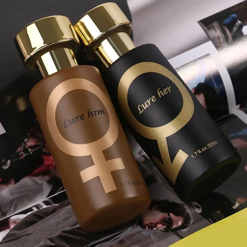 "Elegant unisex parfymflaska, svart och guld 50ML, med sensuella toner, perfekt för både dag och kväll."