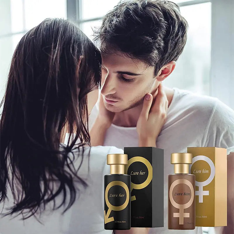 "Elegant unisex parfymflaska, svart och guld 50ML, med sensuella toner, perfekt för både dag och kväll."