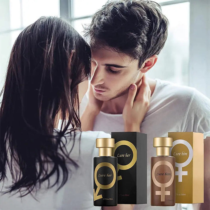 "Elegant unisex parfymflaska, svart och guld 50ML, med sensuella toner, perfekt för både dag och kväll."
