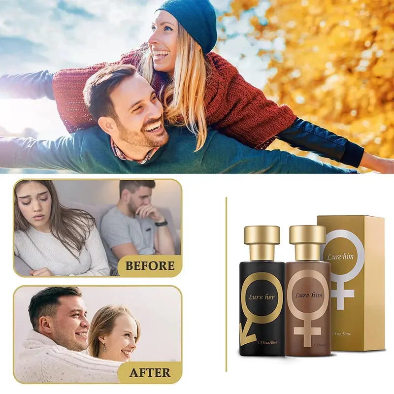 "Elegant unisex parfymflaska, svart och guld 50ML, med sensuella toner, perfekt för både dag och kväll."