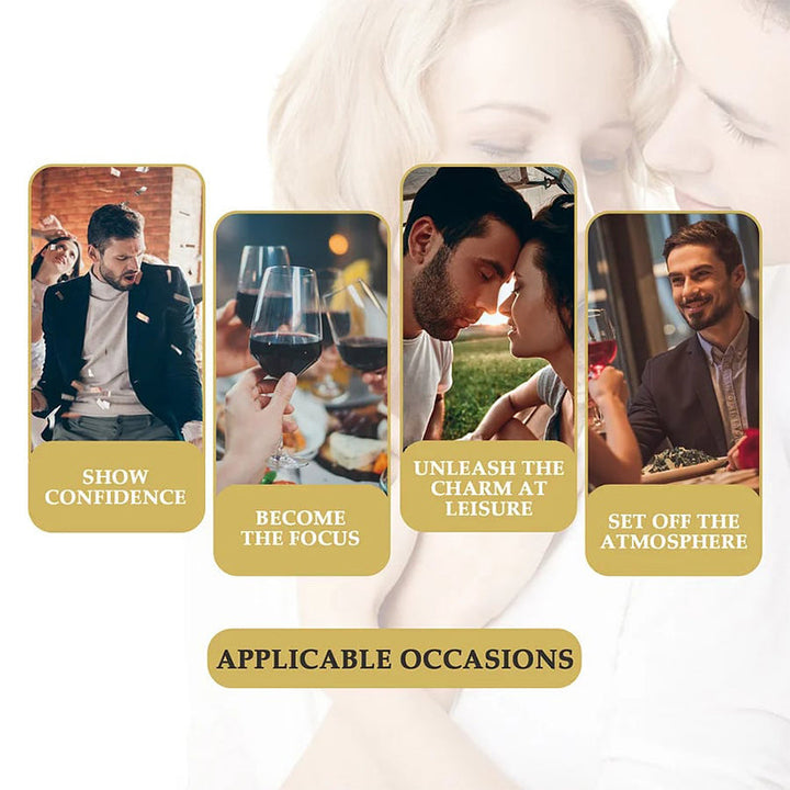 "Elegant unisexparfymflaska i guld och svart med långvarig sofistikerad doft för både män och kvinnor."