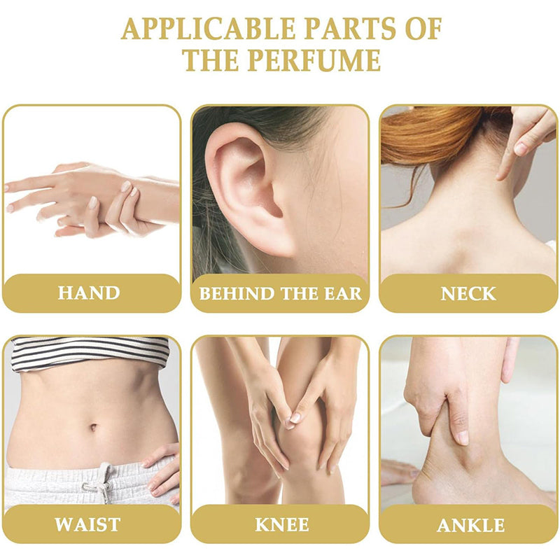 "Elegant unisexparfymflaska i guld och svart med långvarig sofistikerad doft för både män och kvinnor."