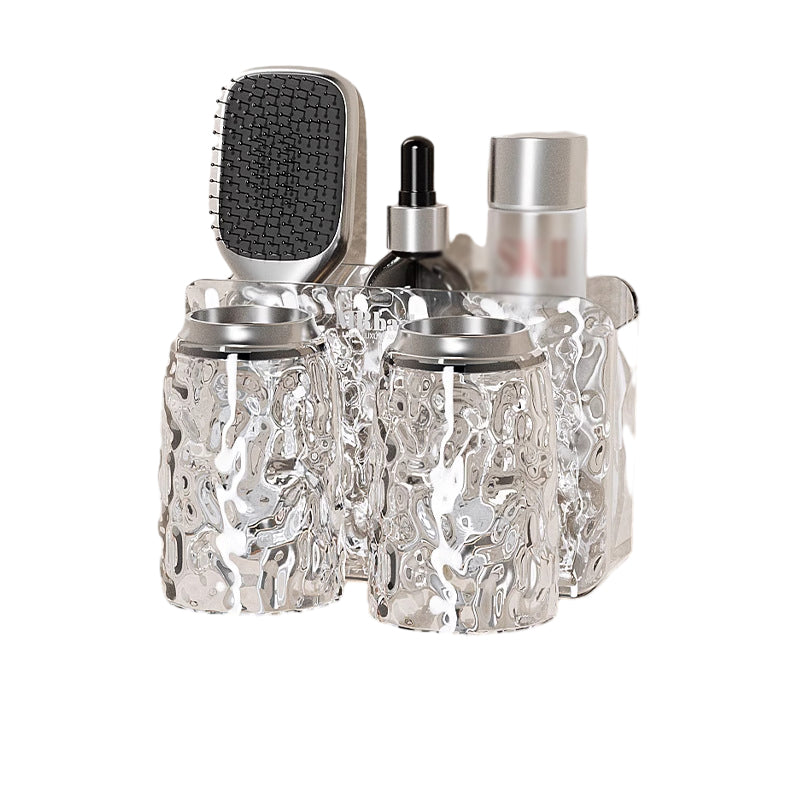 "Elegant väggmonterad tandborsthållare med munsköljkopp i silver/grå, sparar plats och håller badrummet organiserat."