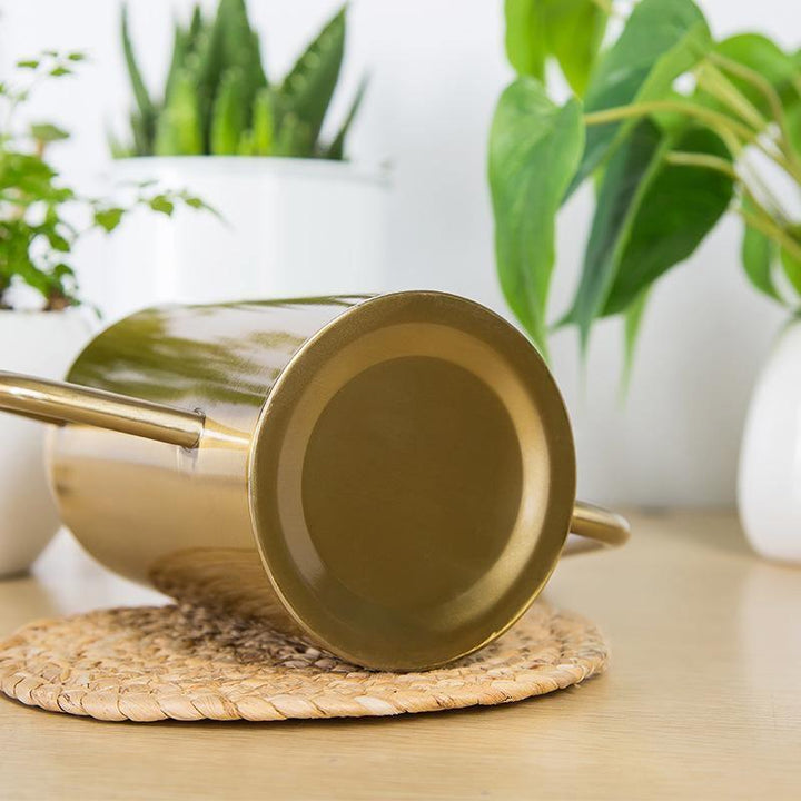 "Elegant vattenkanna i rostfritt stål, 1,5L med ergonomiskt handtag, stilfull design för inomhus och utomhus växtvård."