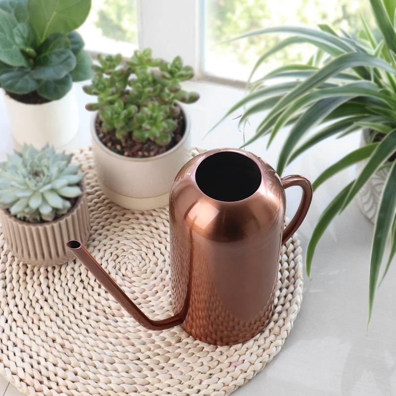 "Elegant vattenkanna i rostfritt stål, 1,5L med ergonomiskt handtag, stilfull design för inomhus och utomhus växtvård."