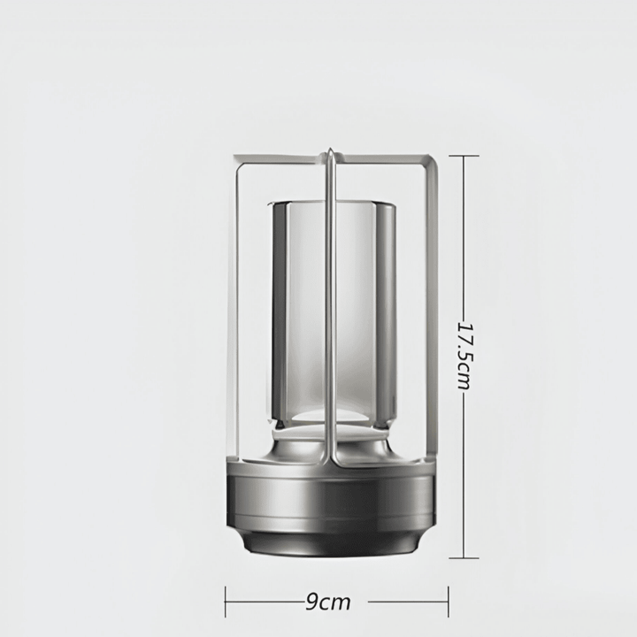 "Elegant vattentät bordslampa i metall med modern design, bärbar och dimbar, idealisk för inomhus- och utomhusbruk."