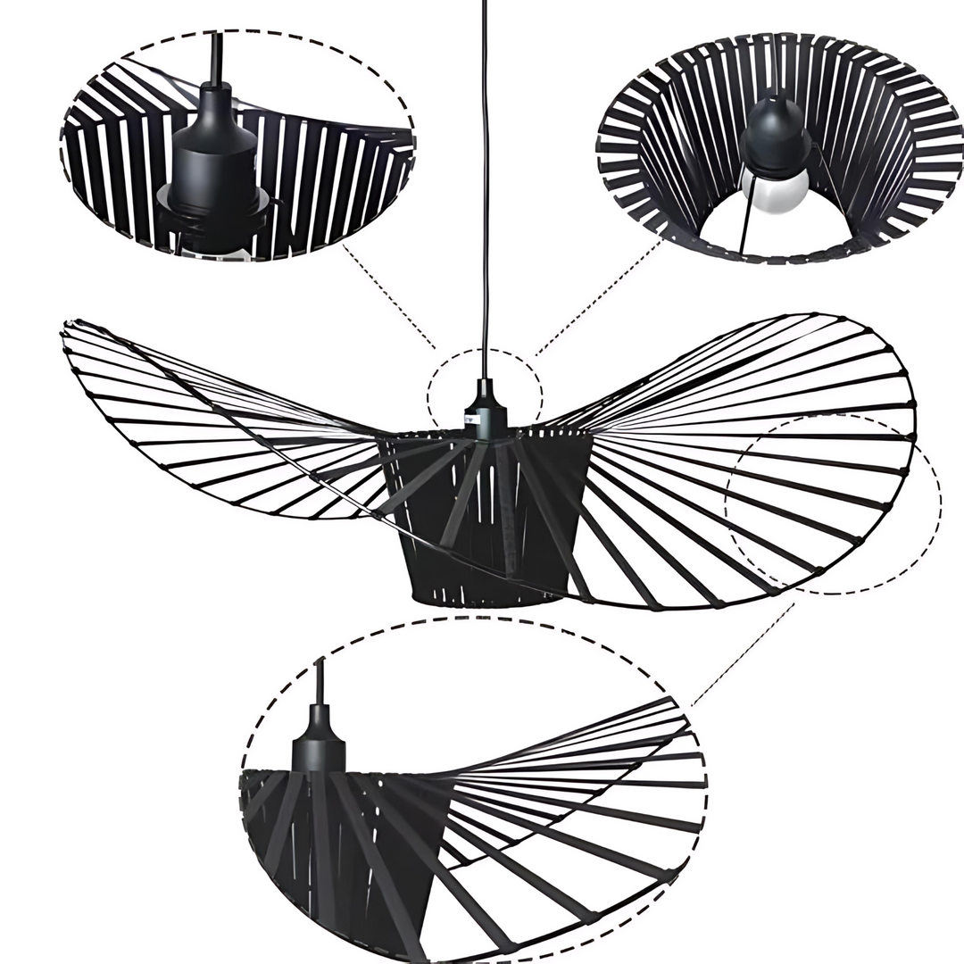 "Elegant Vertigo taklampa med slokhattdesign, modern stil i metall och glasfiber för hemmet."