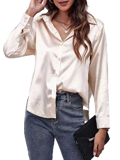 Elegant vit långärmad kvinnors skjorta för arbete, kontor och vardagslyx, med klassisk krage.