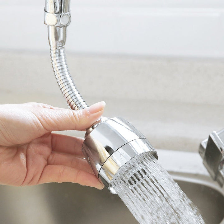 "Elegant vridbar köksblandare 360° i robust ABS, idealisk för stora diskbänkar. Rostfri stålsprinkler, två vattentryckslägen.