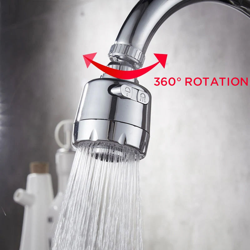 "Elegant vridbar köksblandare 360° i robust ABS, idealisk för stora diskbänkar. Rostfri stålsprinkler, två vattentryckslägen.