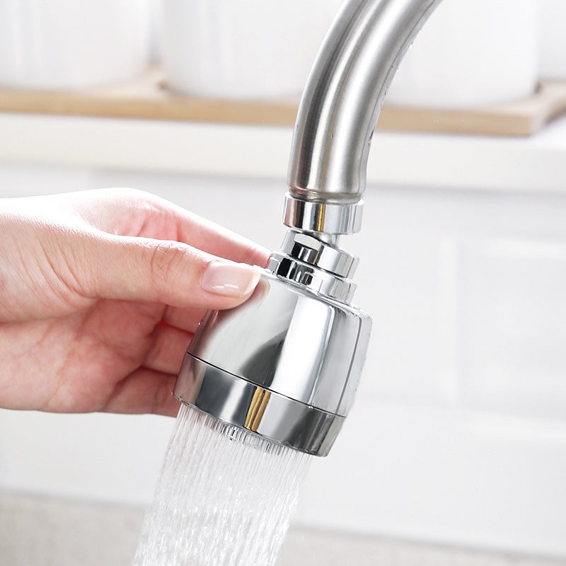 "Elegant vridbar köksblandare 360° i robust ABS, idealisk för stora diskbänkar. Rostfri stålsprinkler, två vattentryckslägen.