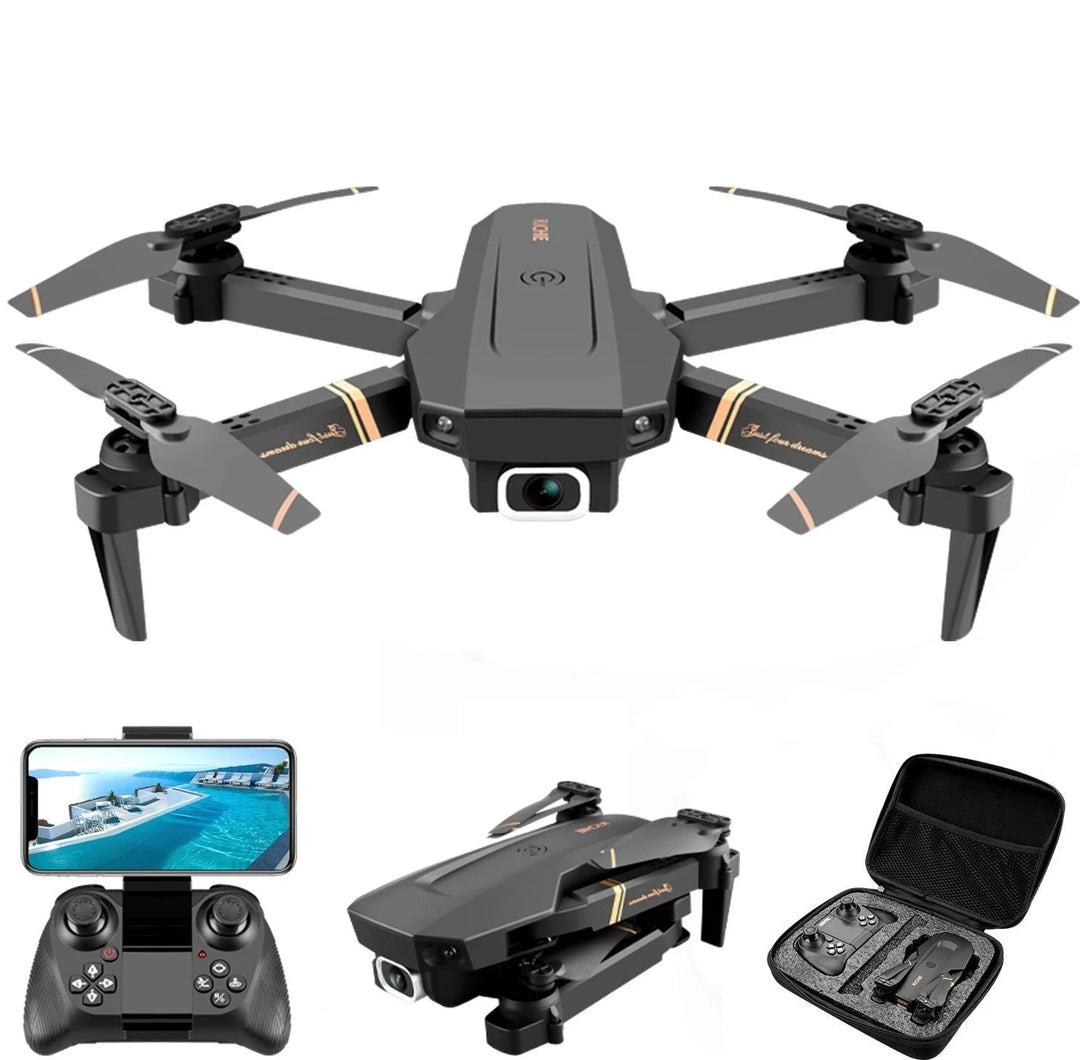 "Eleganta 4DRC V-serien, hopfällbar FPV-drönare med dubbla 4K kameror. Svart design för professionell flygfoto."