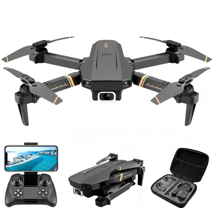 "Eleganta 4DRC V-serien, hopfällbar FPV-drönare med dubbla 4K kameror. Svart design för professionell flygfoto."