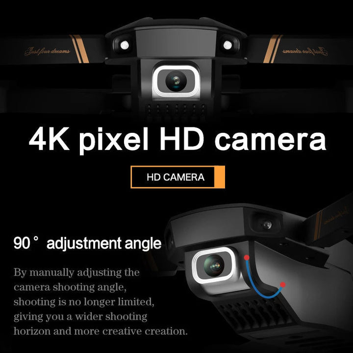 "Eleganta 4DRC V-serien, hopfällbar FPV-drönare med dubbla 4K kameror. Svart design för professionell flygfoto."