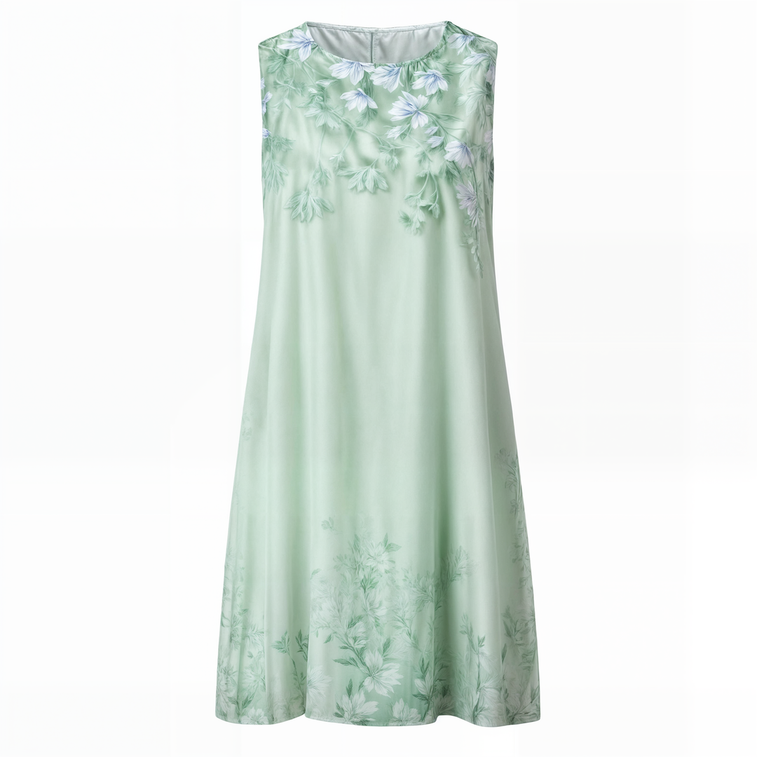 "Eleganta blommig klänning, vintage stil, A-line siluett, feminin design, perfekt för vårfest eller solig dag ute."