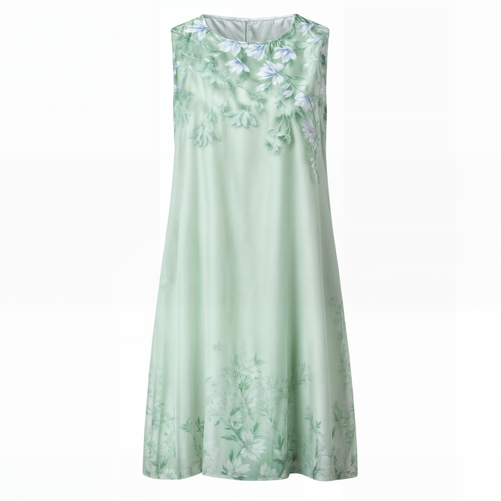 "Eleganta blommig klänning, vintage stil, A-line siluett, feminin design, perfekt för vårfest eller solig dag ute."