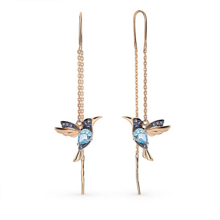 "Eleganta kolibriörhängen med blå zirkon, symbolisk design för kvinnor, lättviktiga och glänsande accessoarer."