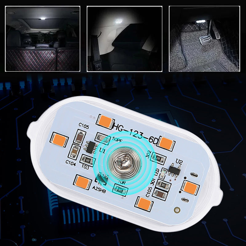 "Eleganta LED-bilbelysningsljus med touch sensor, kompakt design och klar belysning för smidig användning i bilen."