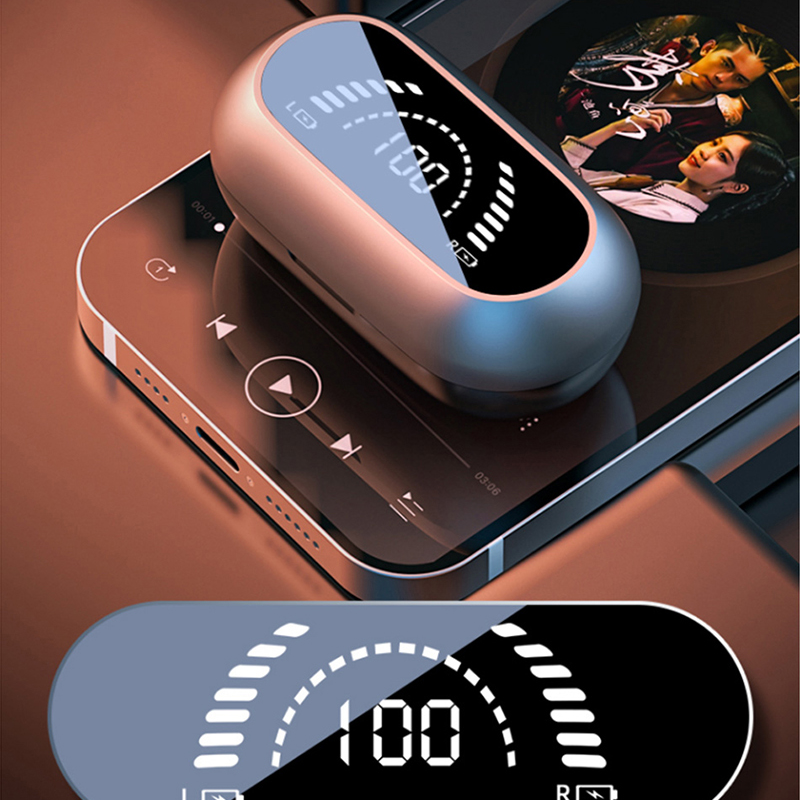 "Eleganta trådlösa Bluetooth-öronsnäckor, kompakt design, avancerad ljudteknik för klart ljud och stabil anslutning."