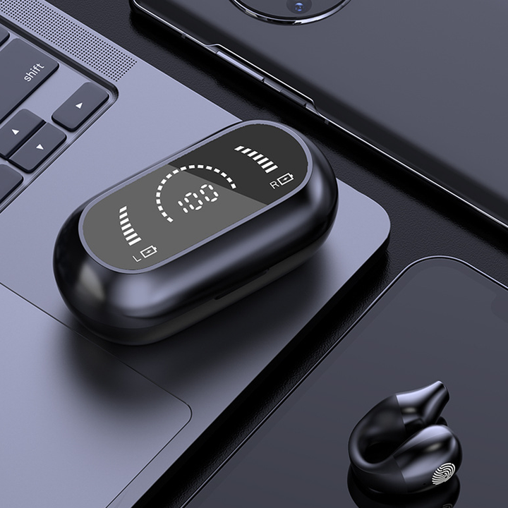 "Eleganta trådlösa Bluetooth-öronsnäckor, kompakt design, avancerad ljudteknik för klart ljud och stabil anslutning."