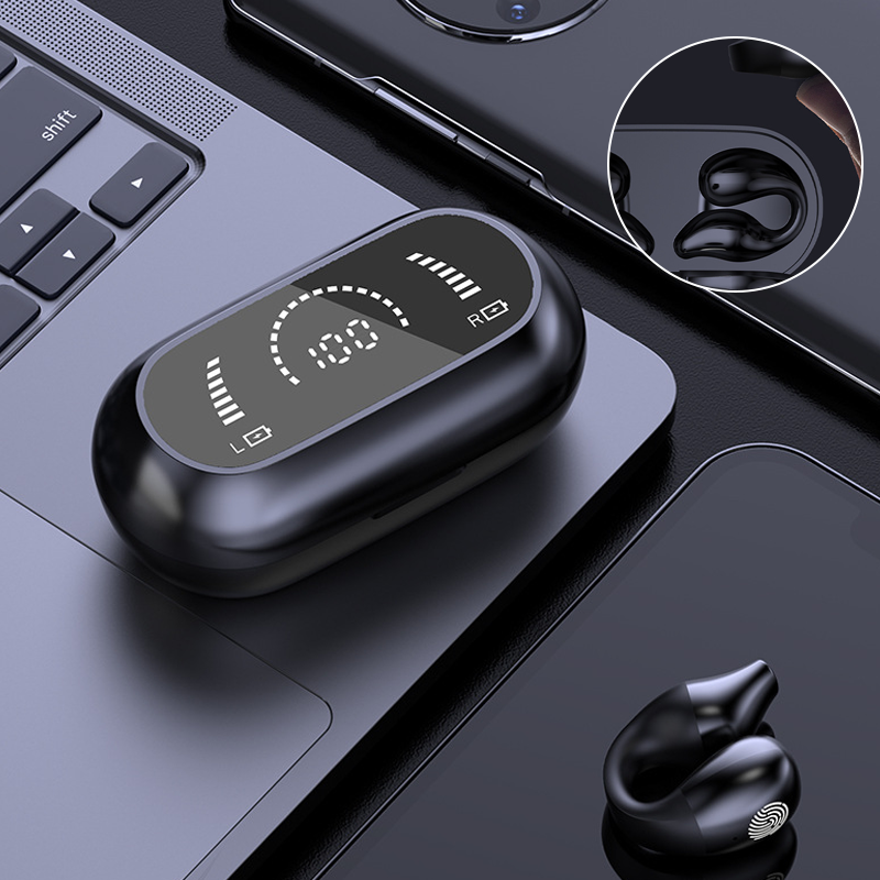 "Eleganta trådlösa Bluetooth-öronsnäckor, kompakt design, avancerad ljudteknik för klart ljud och stabil anslutning."