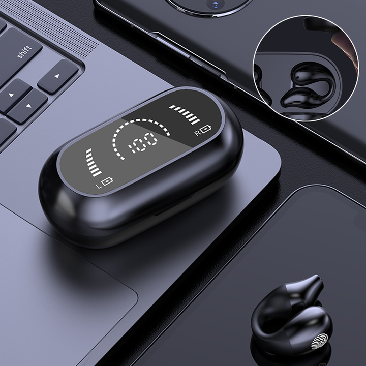 "Eleganta trådlösa Bluetooth-öronsnäckor, kompakt design, avancerad ljudteknik för klart ljud och stabil anslutning."