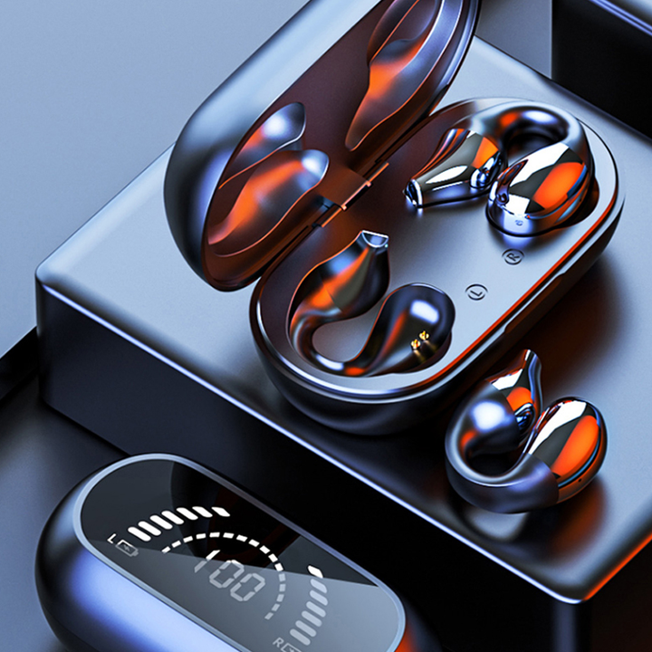 "Eleganta trådlösa Bluetooth-öronsnäckor, kompakt design, avancerad ljudteknik för klart ljud och stabil anslutning."