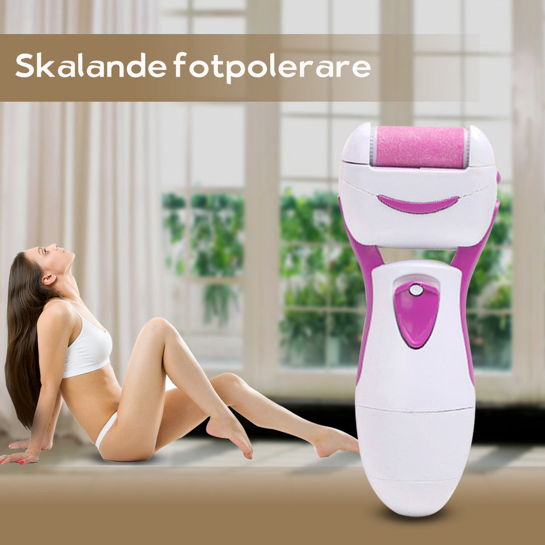 "Elektrisk fotfil med rosa och blått mineralkvartshuvud, ergonomisk design för smidiga och mjuka fötter."