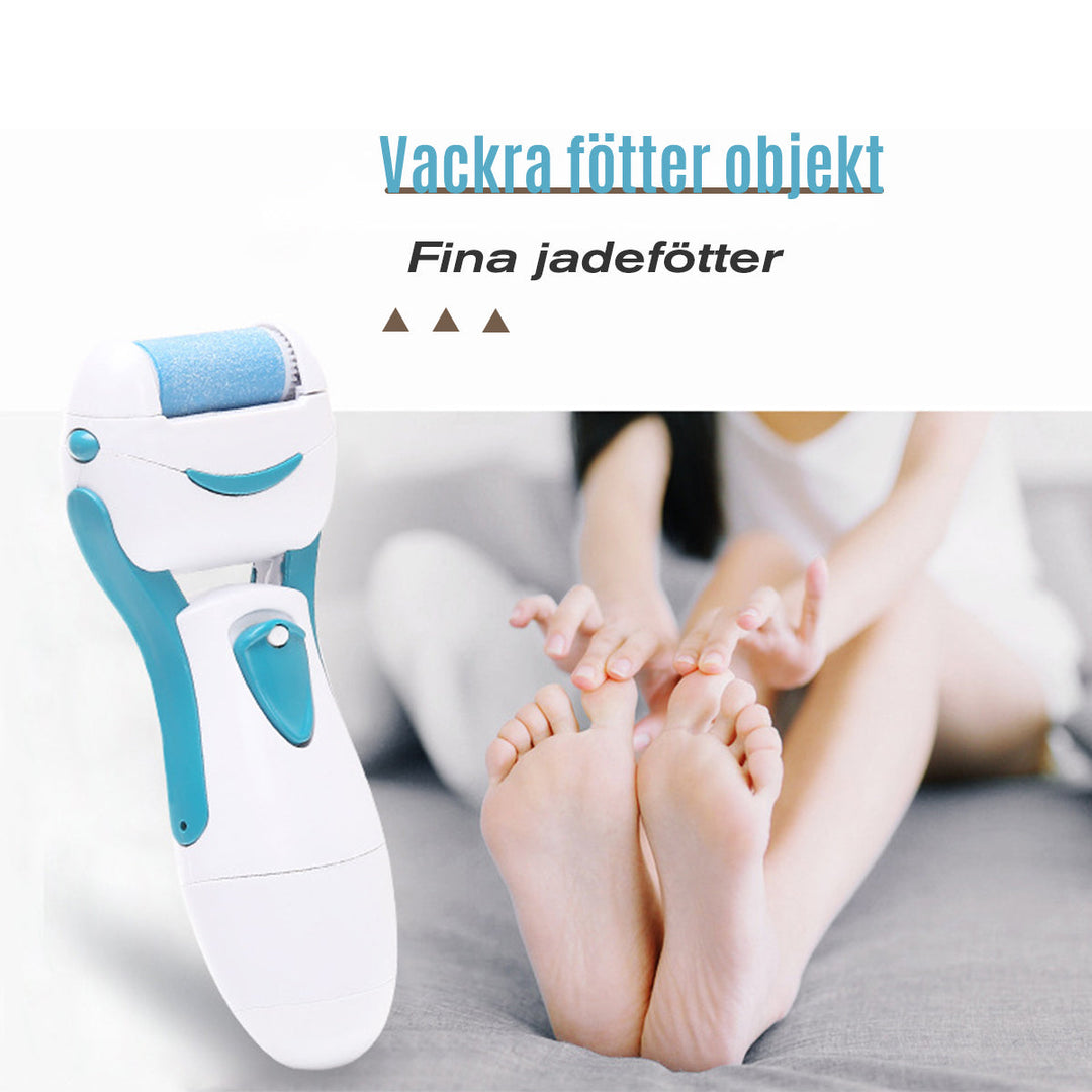 "Elektrisk fotfil med rosa och blått mineralkvartshuvud, ergonomisk design för smidiga och mjuka fötter."